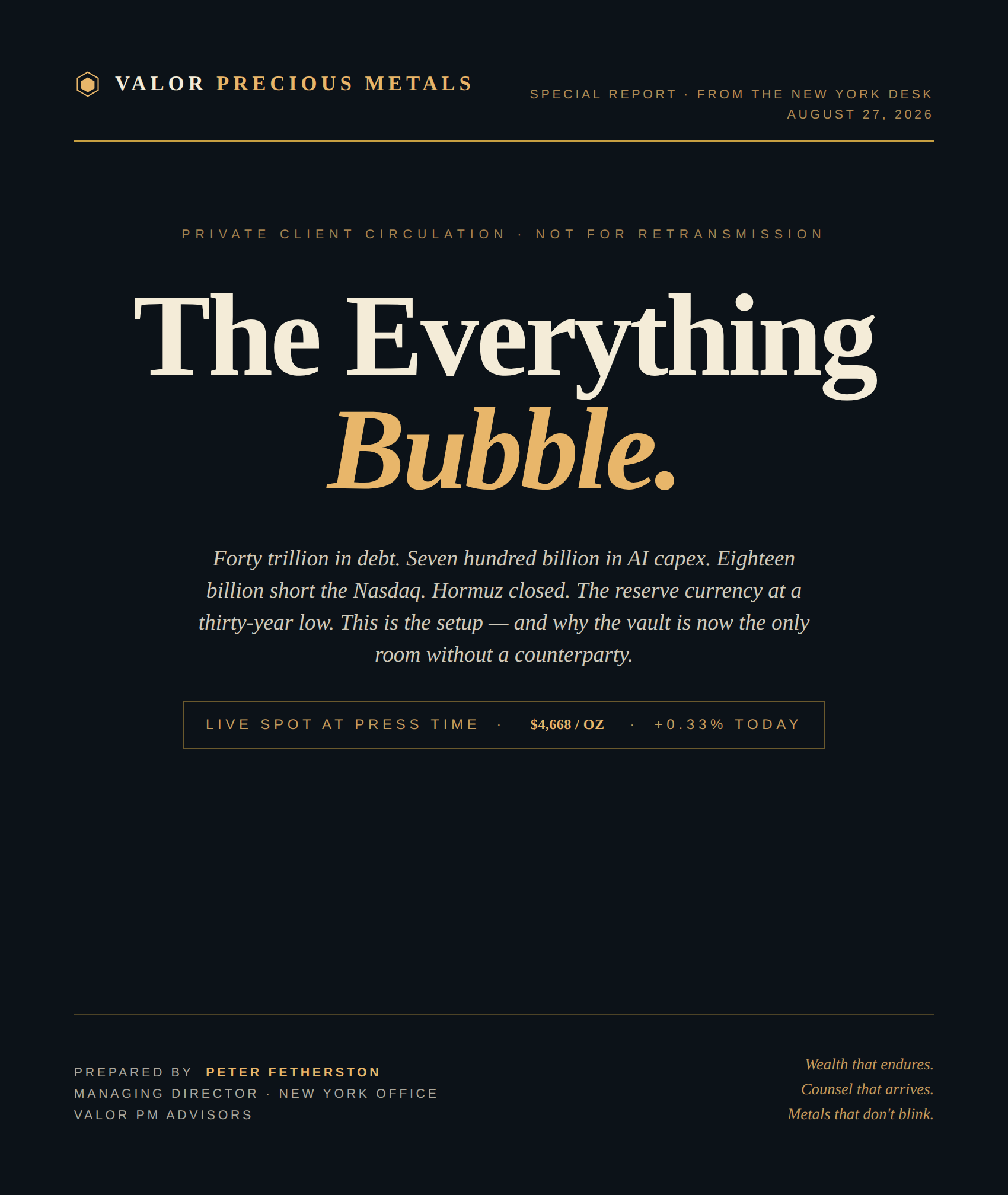 Valor Special Report cover — The Everything Bubble